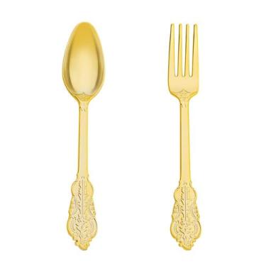 Imagem de Conjunto de talheres N9R 200PCS, talheres de plástico dourado para fes