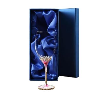 Imagem de Taças de vinho Simcat esmaltadas transparentes feitas à mão taças de vinho tinto champanhe taças florais (rosa 1 caixa de presente de vidro)