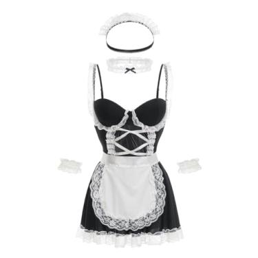 Imagem de AYMGVK Conjuntos de lingerie para mulheres, avental francês, fantasia de cosplay de anime, A - Preto, Tamanho Único