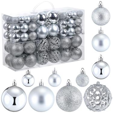 Imagem de Yunsailing Conjunto de 100 peças de enfeites de bola de Natal decorativos, bolas de Natal, pingentes decorativos sazonais para decoração de festa de árvore de Natal (prata)