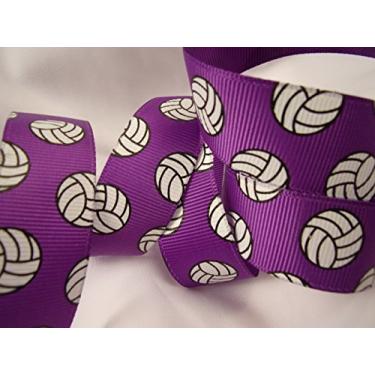 Imagem de Fita de gorgorão impressão de voleibol roxa - 17/20.3 cm L - 10 jardas - Use para laços de cabelo de equipe, cordões esportivos, todos os trabalhos manuais e costuras!