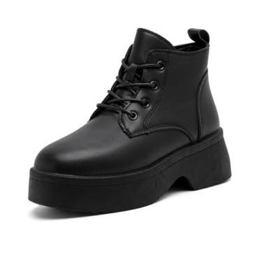 Imagem de MEMON Botas Chelsea femininas sem cadarço, botas pretas para mulheres no tornozelo, botas modernas plataforma grossa, Me2506-preto, 37