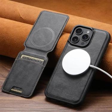 Imagem de YOGISU Capa protetora para iPhone 16 Pro Max, carteira magnética removível com porta-cartões (para iPhone 16 Pro Max/preta)