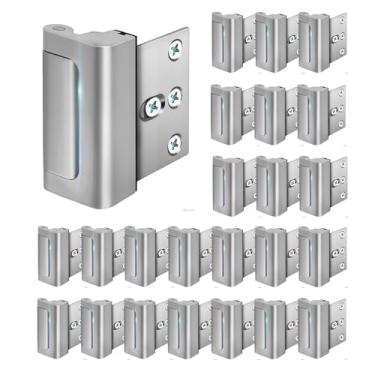 Imagem de Fechadura de porta de segurança doméstica, pacote com 3 fechaduras de reforço de porta à prova de crianças, trava noturna flip alta para defender sua casa crianças (24, prata)