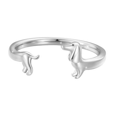 Imagem de WOSTU Dachshund Anel aberto ajustável para mulheres - Anel de coquetel banhado a prata Wiener Dog, joia delicada de dachshund presente para amantes de cães, joias hipoalergênicas, presente