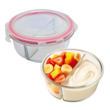 Imagem de Potes De Vidro 900ml 2 Divisórias Hermético Marmita Fit Com Trava Redo