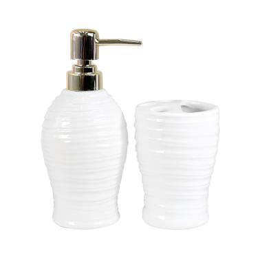 Imagem de Kit De Banheiro Lavabo De Cerâmica 2 Peças Dosador Dourado