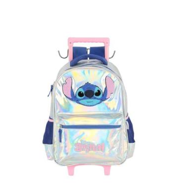 Imagem de Mochila Infantil De Rodinhas Stitch Oficial Luxcel - Cor Prata Holográ