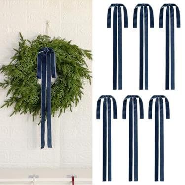 Imagem de 6 peças de laços de Natal vintage de veludo – 60 x 40 cm laço rústico de guirlanda grande para enfeite de árvore de Natal, guirlandas, escadas, lareira, cornija, decoração de casa de casamento (6
