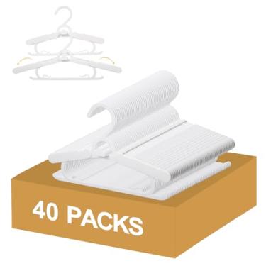 Imagem de YeJieYJ Cabides de armário de bebê, antiderrapantes e extensíveis, para roupas de bebê, 40 peças, cabide de plástico ajustável de 28 a 38 cm para meninas, meninos, crianças (branco)