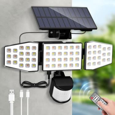 Imagem de ALUSSO Luzes solares externas com sensor de movimento, 3000-6500K CCT luz de segurança regulável 3 cabeças com controle remoto, holofotes IP54 à prova d'água de 3 modos para jardim quintal garagem