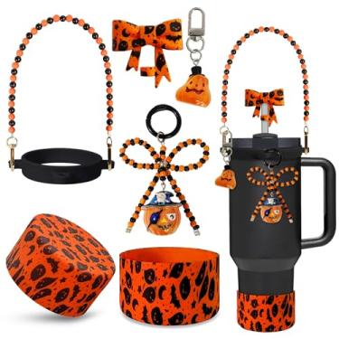 Imagem de Conjunto de 5 peças de acessórios para copo Stanley de Halloween, incluindo capa de canudo de silicone, bota de silicone, alça de alça de garrafa de água, pingentes Stanley para copo de 1,13 g 850 g