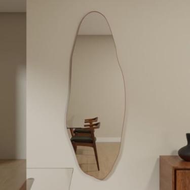 Imagem de Espelho Orgânico 115x40cm - Vidro Lapidado 4mm, Design Moderno para Corpo Inteiro(Suporte)