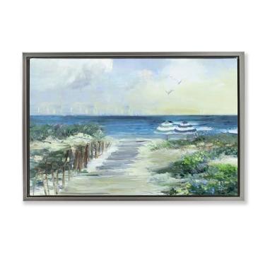 Imagem de Stupell Industries Dois guarda-sóis de praia, litoral, cinza, moldura flutuante, arte de parede, design de Sally Swatland, 43 x 63 cm