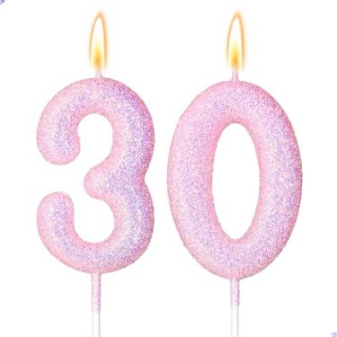 Imagem de 30 velas decorações de aniversário de 30 anos para meninas, rosa 30 velas para bolo de aniversário, 30 enfeites de bolo para meninas de 30 anos, decorações de festa de aniversário, lembrancinhas de