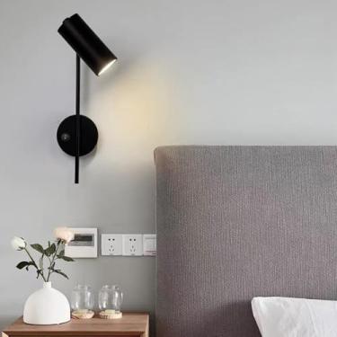 Imagem de GZZBMY Lâmpada de parede LED interna com interruptor 360° rotação de metal luzes de parede de metal moderno ângulo ajustável iluminação de parede para escada sala de estar quarto cabeceira (preto, luz