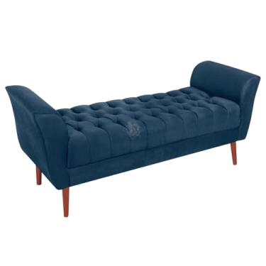 Imagem de Vit Decor Banco Calçadeira Estofado Bege Capitonê Luxo Clássico com Braços Curvos - 120cm - Banqueta Decorativa para Pé de Cama Solteiro, Hall de Entrada e Sala (Azul Marinho)