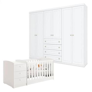 Imagem de Berço Multifuncional Atlanta e Guarda Roupa 6 Portas Americano Branco 