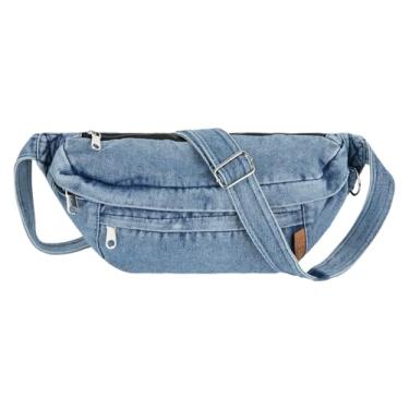 Imagem de Bolsa de cintura unissex jeans, pochete de ombro, bolsa tiracolo acolchoada envelhecida, Bolsa de cintura Aa-jeans, azul claro, One Size, Vintage