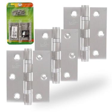 Imagem de 3 Dobradiça Inox Porta 3x2.1/2 Rolamento Escovado 25kg Pagé