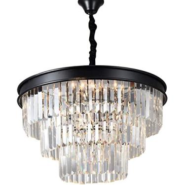 Imagem de Lustre moderno de cristal K9 em formato redondo, iluminação pendente, semi-embutido, ③-Luzes de 6 níveis, compatível com sala de jantar e quarto