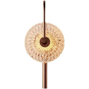 Imagem de Luminária de parede linear ouro rosa de 16 polegadas com cúpula de vidro estampado prensado, luminária de parede LED moderna e minimalista com fio, luminária de parede de vidro redonda de 8
