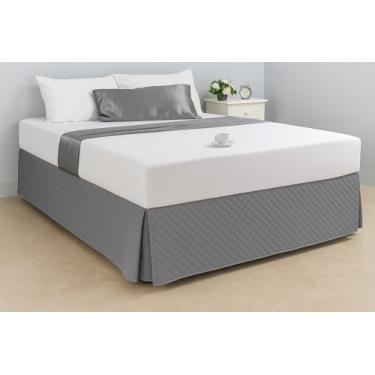 Imagem de Saia Para Cama Box Solteiro Casal Padrão Queen King Size Ultrassônico Encaixe Prático (Cinza, Solteiro)