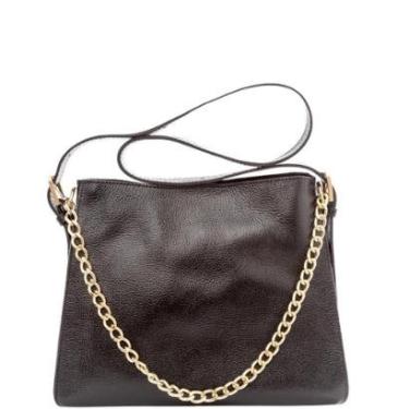 Imagem de Bolsa Feminina Leopoldine Couro Legítimo Preta com Alça Ajustável e Corrente Dourada-Feminino