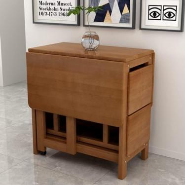 Imagem de Mesa articulada para espaços pequenos, mesa de cozinha dobrável de 1,2 m, mesa de jantar de madeira móvel com gaveta e prateleira de armazenamento, para apartamento, sala de estar, quarto, varanda, co