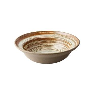 Imagem de URGDWEKJY Bandeja de jantar, prato de cerâmica para salada, vegetais, redondo, retrô, utensílios de mesa, tigelas de salada, prato de jantar, restaurante, criativo, macarrão, ramen, tigelas de sopa