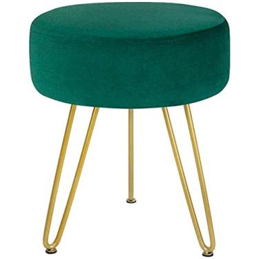 Imagem de Banqueta para os pés de veludo, banquinho redondo, otomano, moderno para apoio para os pés, cadeiras decorativas de 3 pernas, banquinho para penteadeira para sala de estar e quarto, azul-petróleo HOM