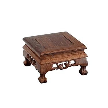 Imagem de Suportes de exibição de madeira, base de bonsai, suporte de exibição esculpido em formato quadrado, suporte de base de madeira de asa de frango para artes decoração de casa antiga base de bonsai