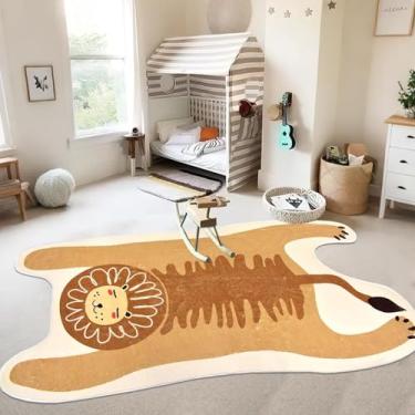 Imagem de Lacomfy Tapete infantil com leão, 1,2 x 1,8 m, macio para quarto de meninos e meninas, estampa de leão, tema animal da selva, tapete macio lavável para sala de jogos, berçário, sala de aula, decoração