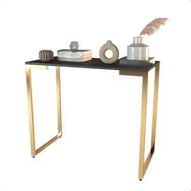 Imagem de Mesa Buffet Balcão Aparador Industrial Pé Dourado 90X30X76(Preto)