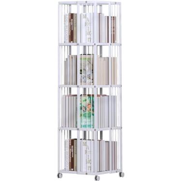 Imagem de PEYNIR Estante giratória de metal, 360°, estreita com rodas, estante rolante, armário de livros, armazenamento de livros, estante fina, estante boho