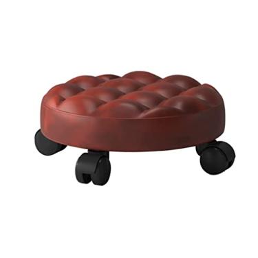 Imagem de Banqueta com rodas baixo e redondo, banco com roldana para fitness, banco com rodas de couro PU, assentos universais para casa, escritório, banco com assento redondo com rodas (dourado
