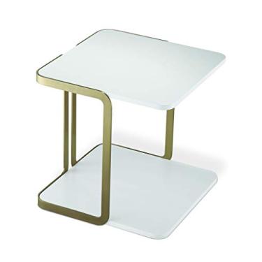 Imagem de Mesa lateral Peter C, parte superior wodden branca, pernas de latão brilhante, qualidade comercial, mesa de canto moderna e luxuosa para quartos e salas de estar