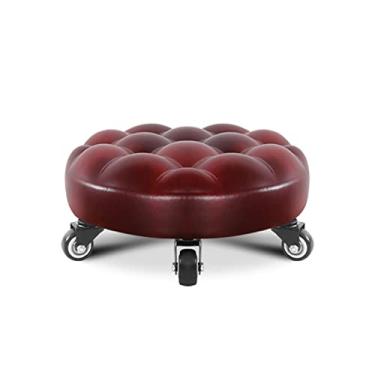 Imagem de LYECYGJL Banqueta com rodas de baixa altura, banco com rodas de 360°, banco com rodas de couro PU, resistente e durável, tamborete pequeno móvel (castanho) (vermelho)