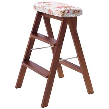 Imagem de Banqueta de escalada interna, escada dobrável de 3 pisos, escada de madeira, cadeira de jantar, banco alto com assento de esponja de flor (A)