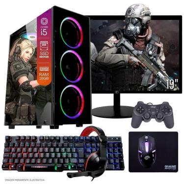 Imagem de Computador PC Gamer Completo TOB Intel Core i5 SSD 480GB 16GB Teclado Mouse Mouse Pad e Headset Gamer Joystick Monitor 19” Windows 10 Pro Trial
