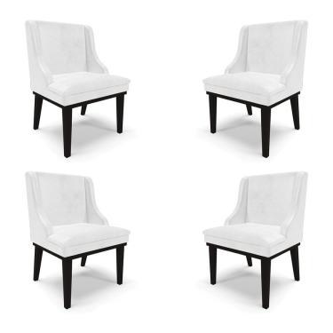 Imagem de Kit 4 Cadeiras Decorativas Sala de Jantar Base Fixa de Madeira Firenze PU Branco Brilho/Preto G19 - Gran Belo