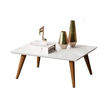 Imagem de Mesa de Centro Retangular em MDF com Pés Palito – Elegância e Estilo Retrô para Sala de Estar (Branco)