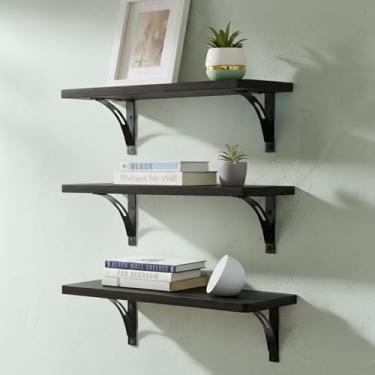 Imagem de Suporte de aço reforçado prateleiras de parede pretas para quarto - fácil de instalar, modelo e vídeo incluídos - Prateleira de parede preta longa, prateleira de pendurar, prateleira de parede