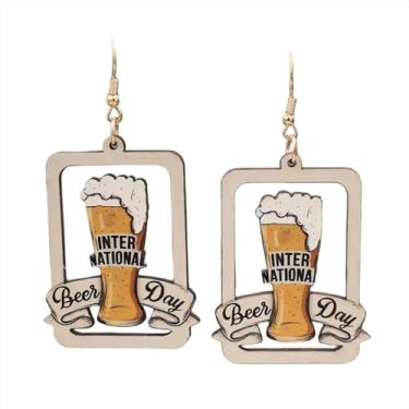 Imagem de Caneca de cerveja criativa brinco de madeira com pingente de pretzels engraçados, brincos leves, festivais de cerveja de Munique, joias de férias para mulheres, Zinco, Sem pedra preciosa