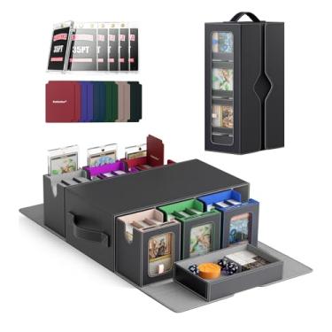 Imagem de Kabinka MTG Commander Deck Box, 6-Deck Modular Card Case with Dice Tray - Holds 600+ Double-Sleeved Cards, 35PT Magnetic Holders & 100 PCS Card Sleeves for TCG/EDH (Multicolor)