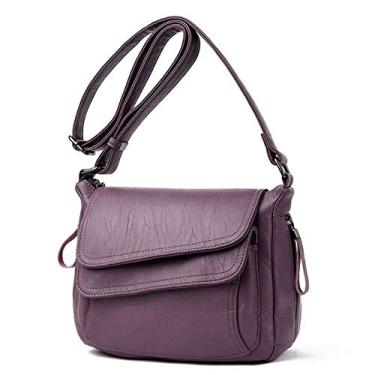 Imagem de Bigfanshu Bolsas femininas de couro macio estilo verão bolsas de luxo bolsa tiracolo de ombro, Roxo, 29*14*21cm