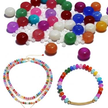 Imagem de 75 peças cada 5 x 8 mm contas Rondelle sortidas e contas brancas leitosas de 2 mm, pedra preciosa espaçadora solta de disco de ábaco para fazer joias de pulseira faça você mesmo