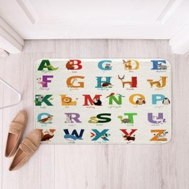 Imagem de Tapete de banheiro alfabeto infantil girafa coala zoológico animal antiderrapante absorvente tapetes de banheiro super aconchegantes microfibra bonito ABC aprendendo tapete de banheiro infantil acessórios de banheiro decoração de casa tapete para sala de estar 50,8 x 81,2 cm