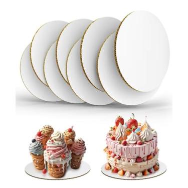 Imagem de BOPLYBAY Tábuas de bolo, 8 peças de quadros brancos redondos, de papelão de grau alimentício, à prova d'água e à prova de óleo para exibição de bricolage, sobremesa e artesanato (25,4 cm)