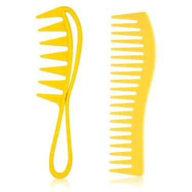 Imagem de 2 pentes de dentes largos, pente multifuncional de desembaraçar cabelo grande para cabelo liso ondulado cacheado, salão de barbeiro, mulheres, homens, penteados, aparar (amarelo)
